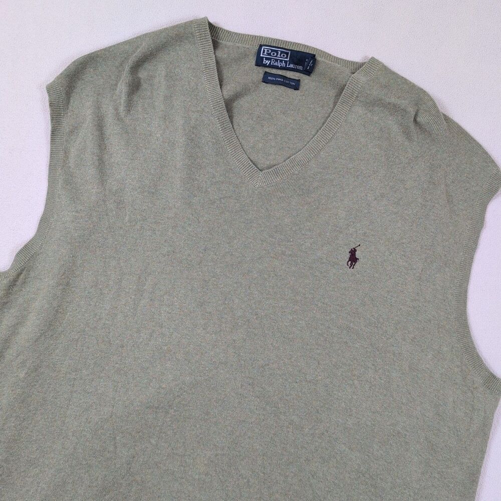 Vtg Polo Ralph Lauren Sweater Vest 3XLT Tall Green Pima Cotton V Neck Pony Logo